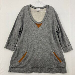 Soft Surroundings size 1X Gray Cotton Stretch Faux Suede Detail Tunic Knit Top